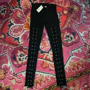 DIVIDED Black Front Lace Up Legs Leggings Sexy Skinny XS